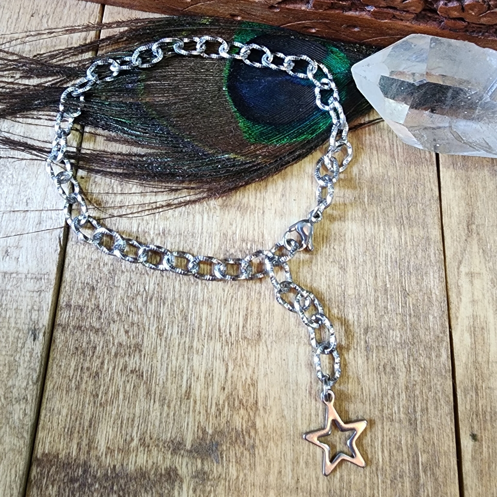 Stainless Steel Star Bracelet Adjustable Length Link Silver Charm Bracelet Blank